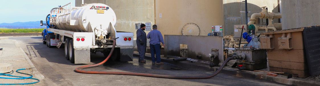 Image of tank tank leaving fats, oils, and grease, waste at FOG station at City of Watsonville Water