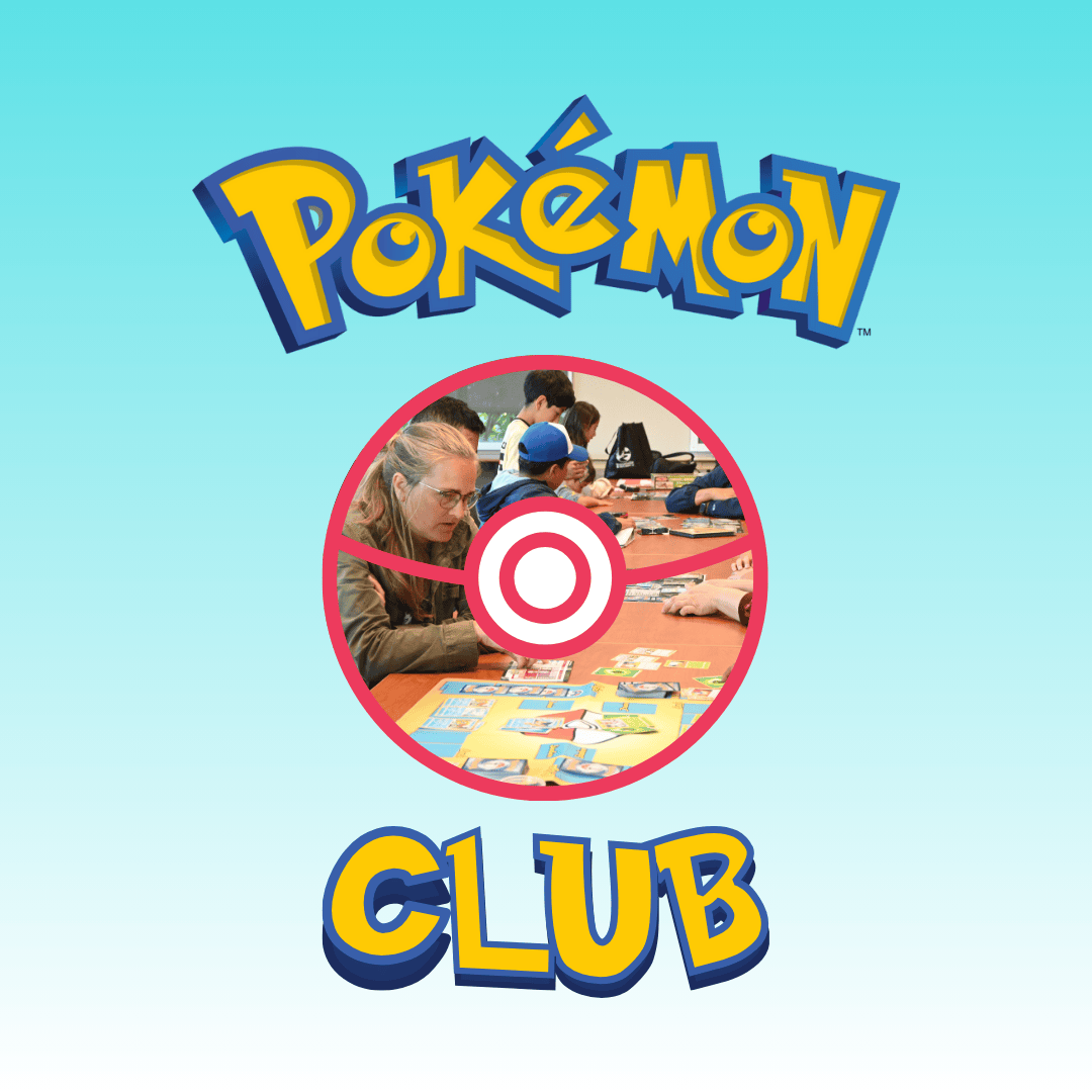 Pokemon Ball with a picture of kids playing with pokemon cards