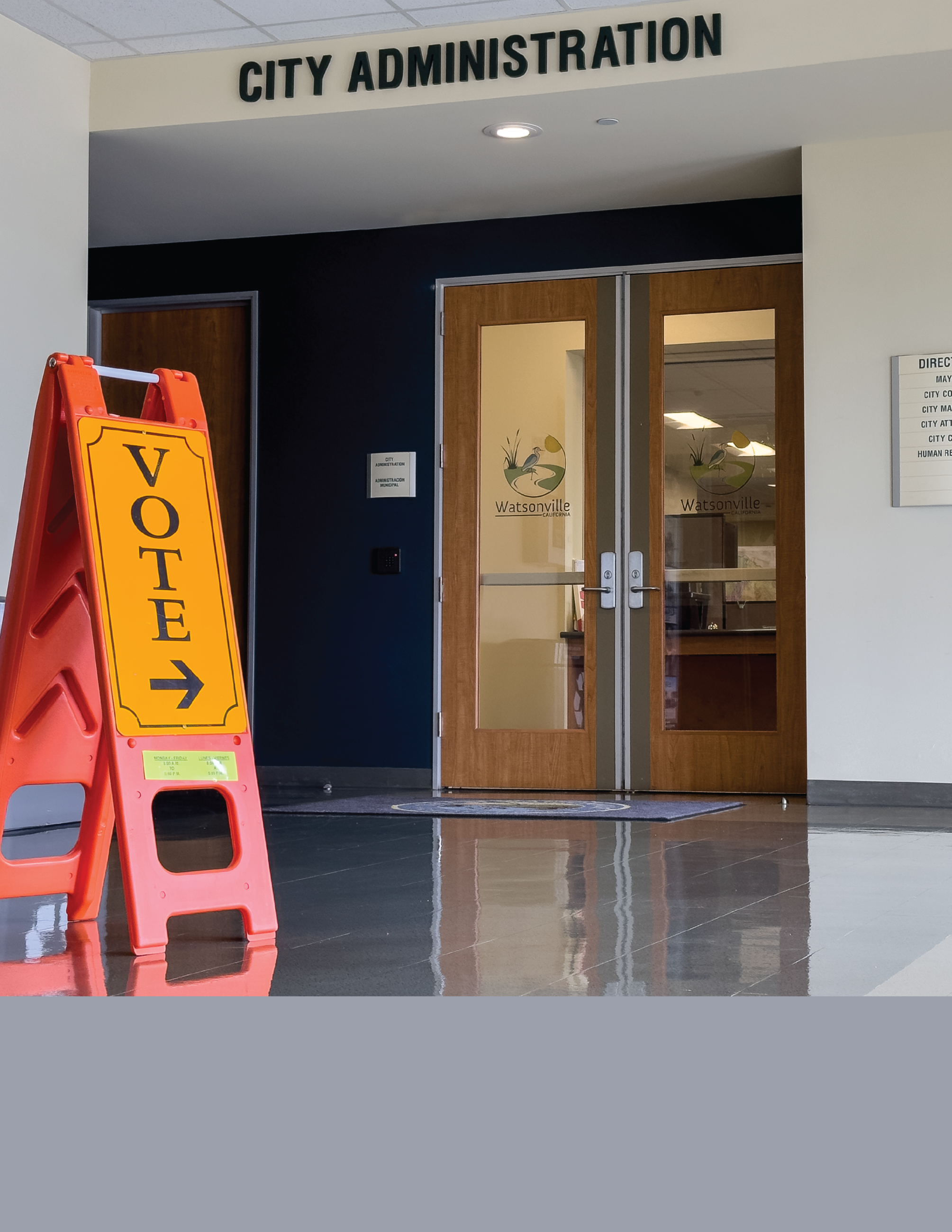 Voter sign outside of City Admin Offices 