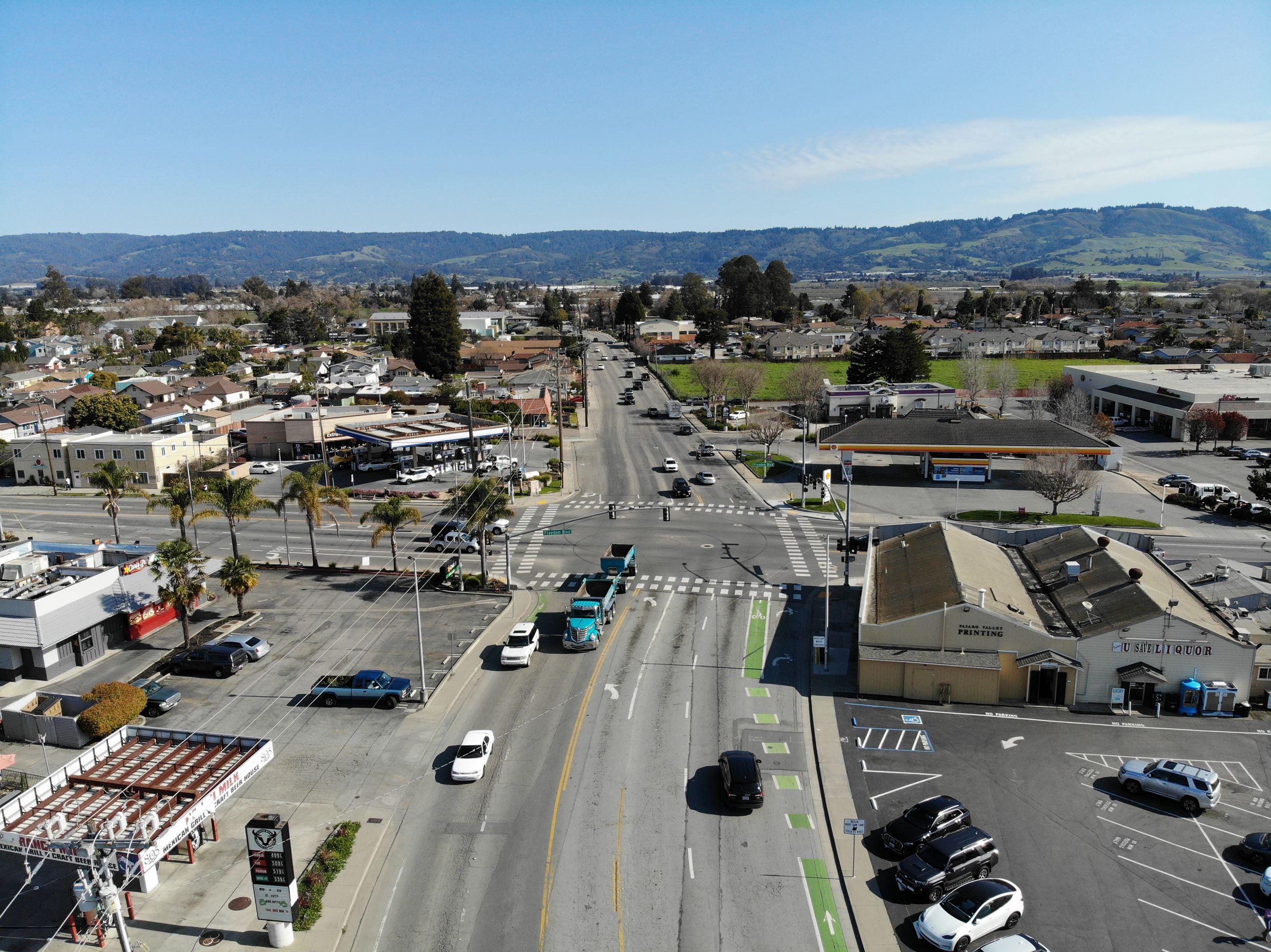Aerial photo of Green Valley Road before road rehabilitation and striping