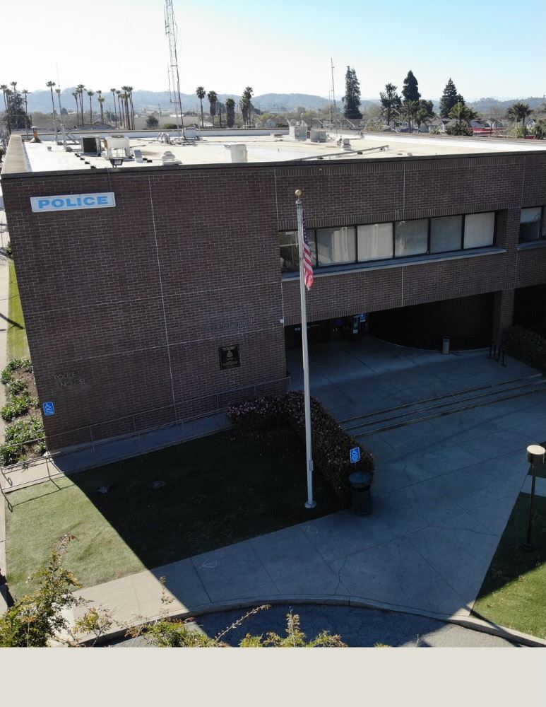 Aerial shot of police building 