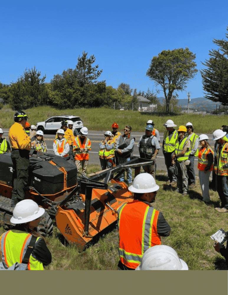 Cal Trans Crew briefing for a vegetation removal operation 
