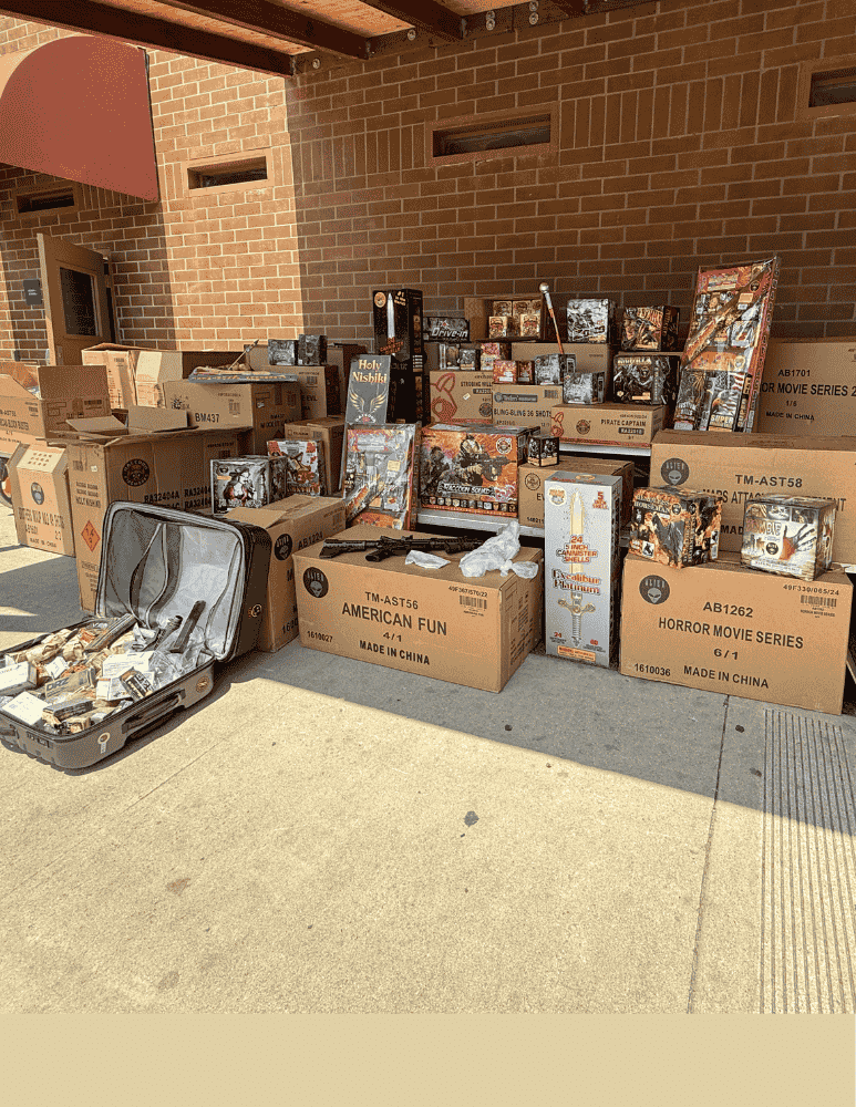 Nearly 1,000 pounds of illegal fireworks out on display at the police department 