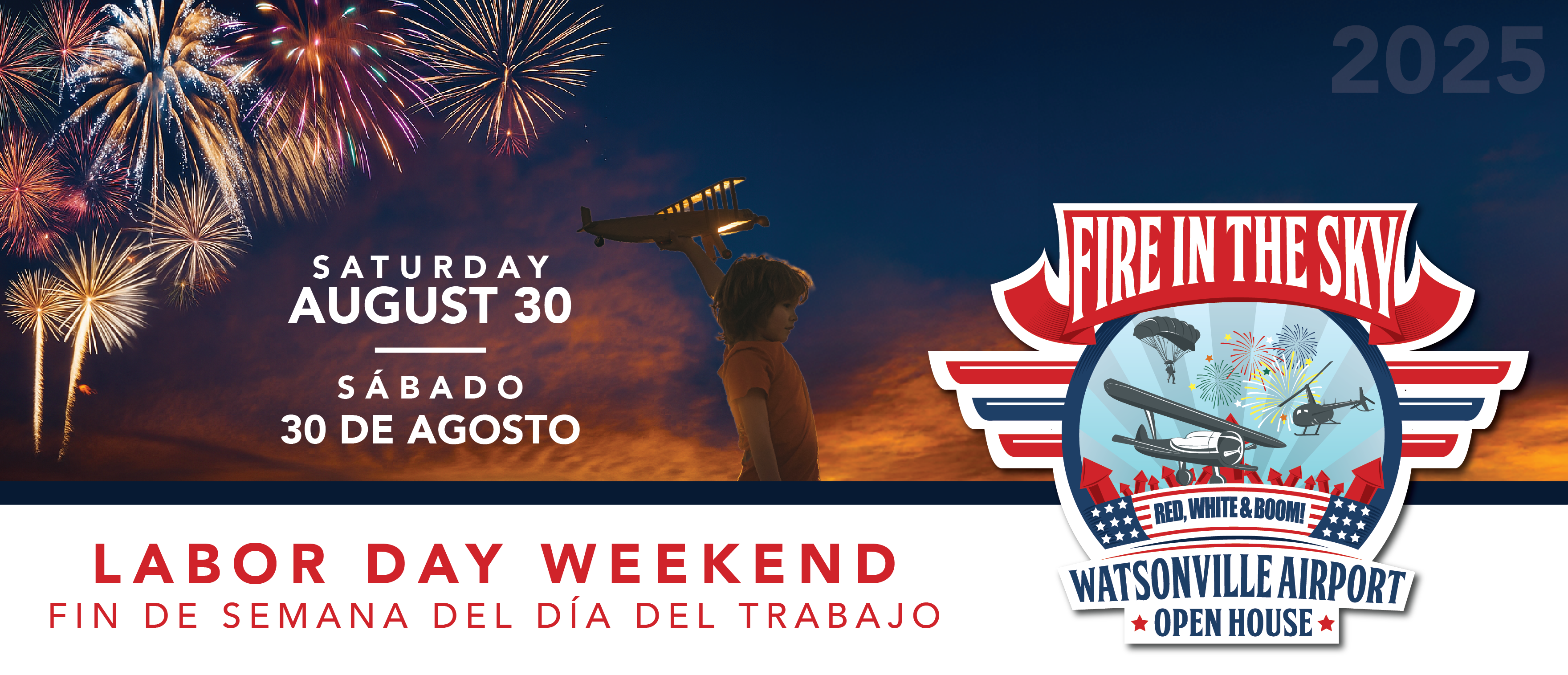 Fire in the sky - logo with child holding plane