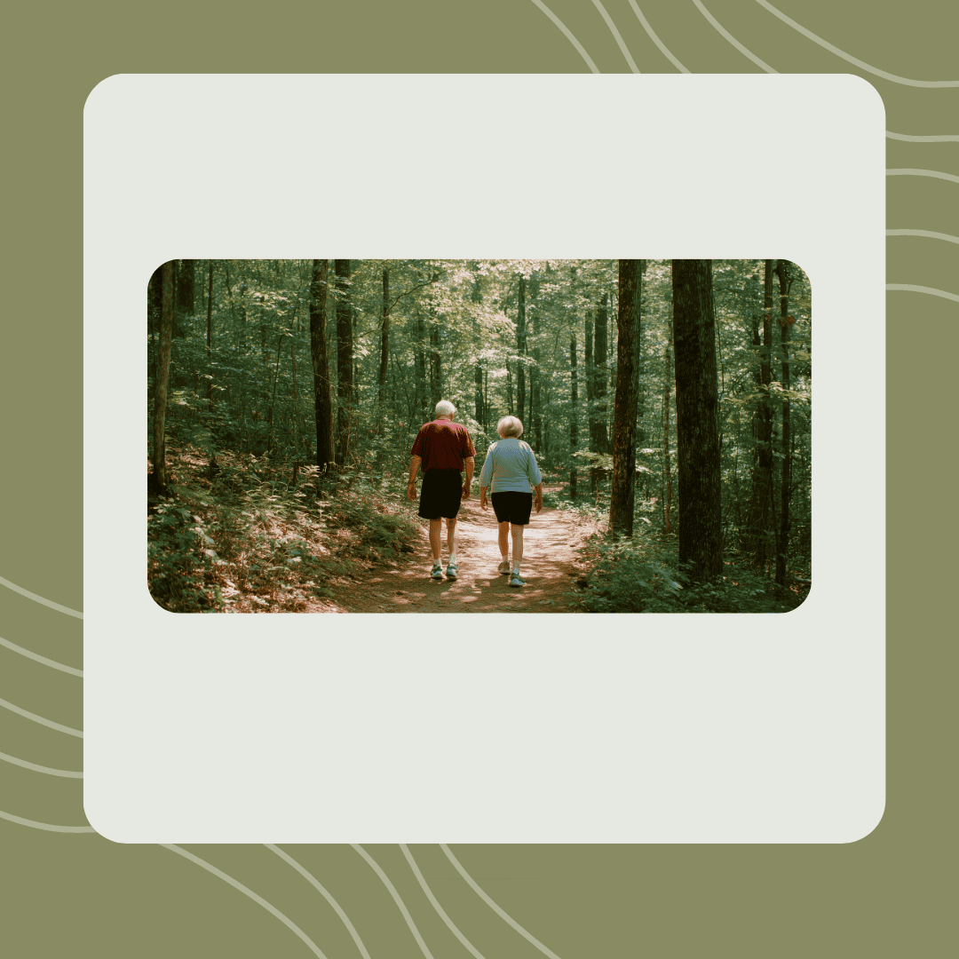 Elderly couple walking in the woods