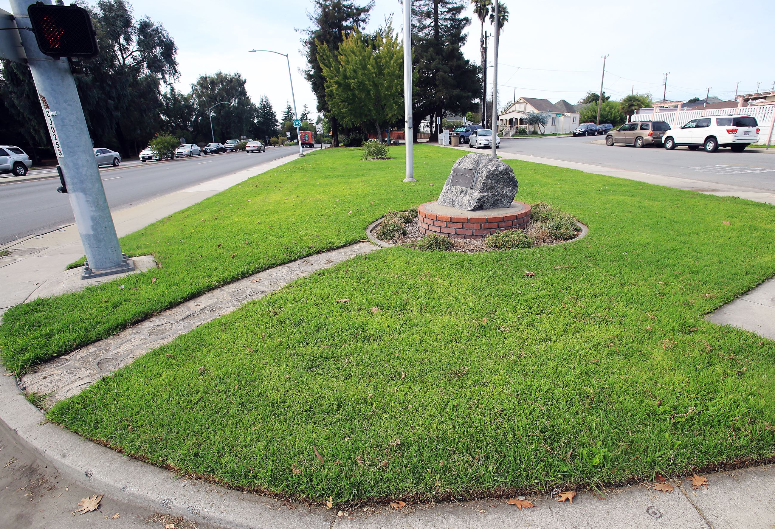 Greenspace with rock dedication at Memorial Park