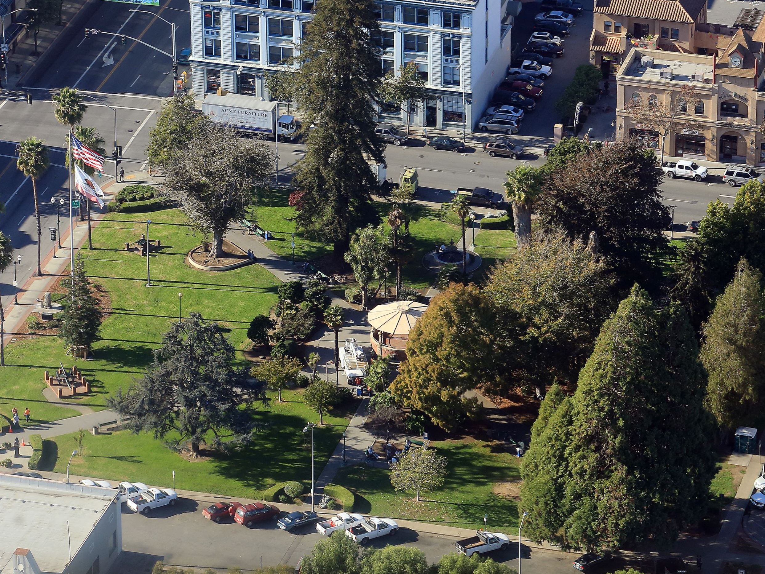 Aerial view of plaza park