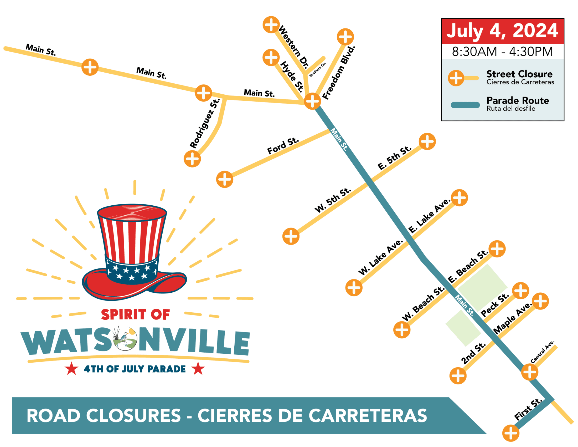 Photo of Road Closures Map for 4th of July Parade 2024