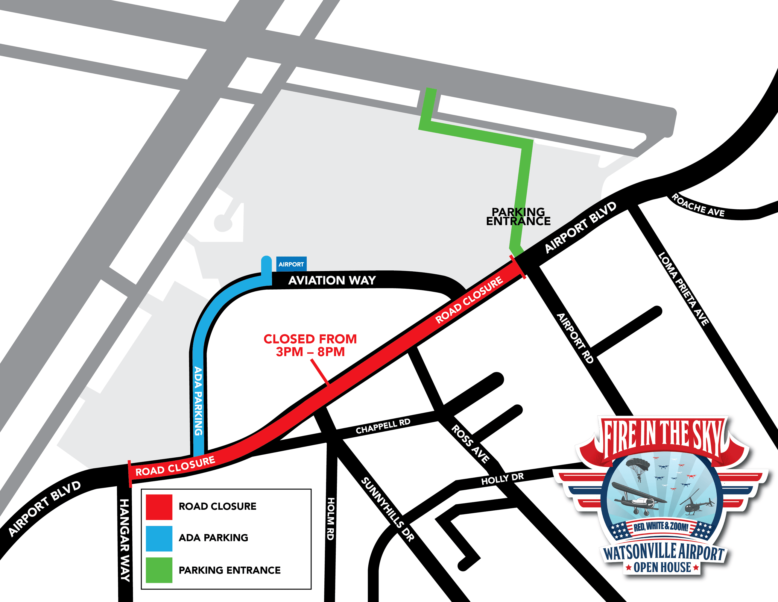 Map of Road Closures for Fire in the Sky Event 