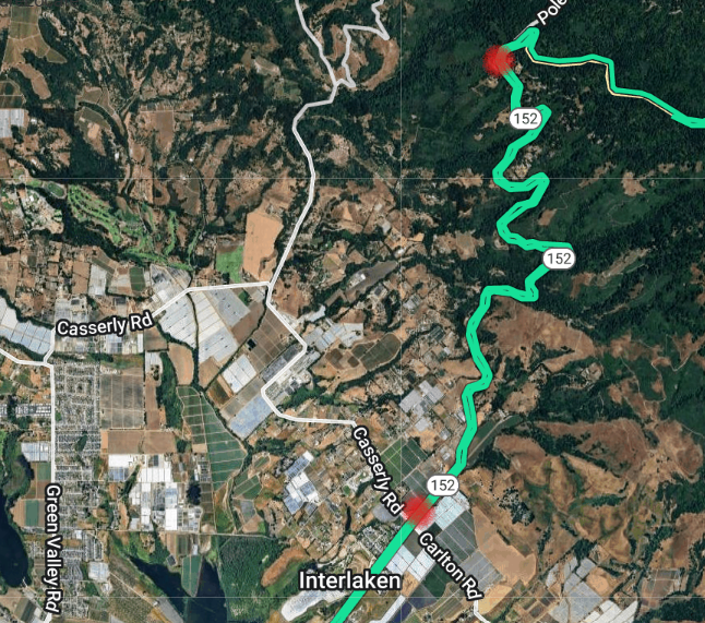 Map of Hwy. 152 where Vegetation and Tree Removal will ocurr