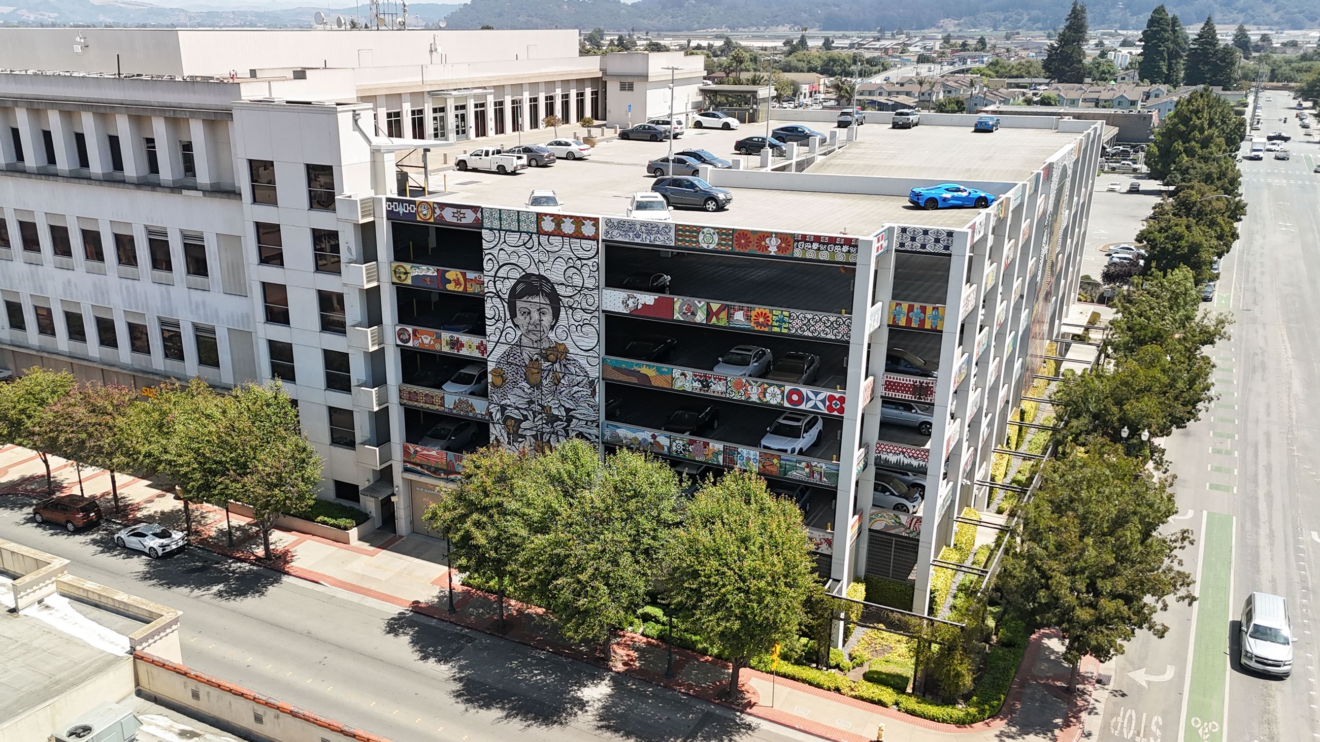 Civic Plaza displaying mosaic art 