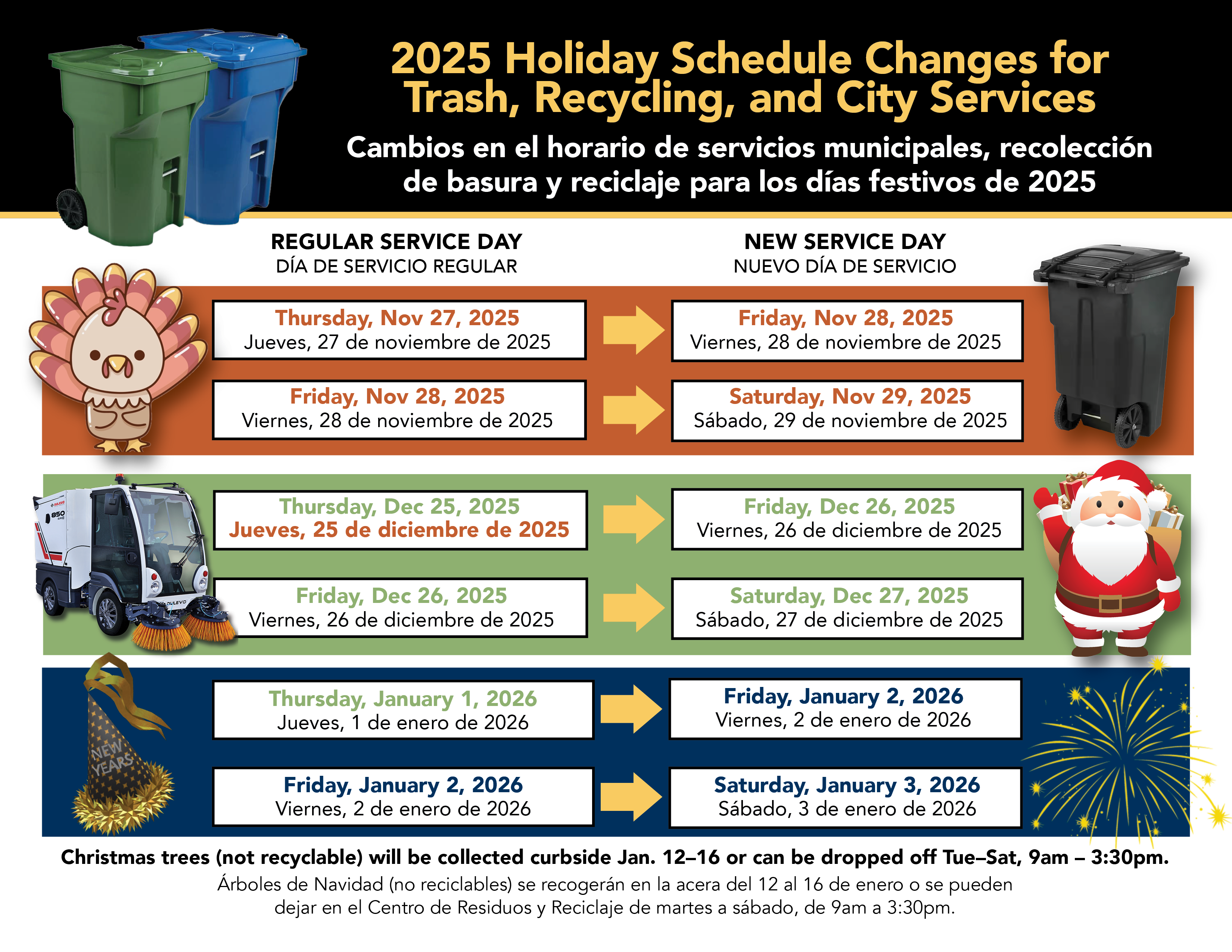 City Services Schedule for the 2025 Holidays